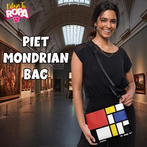 Bolso Elegante Inspirado en Piet Mondrian | Crossbody Ajustable | Cartera de Piel Sintética