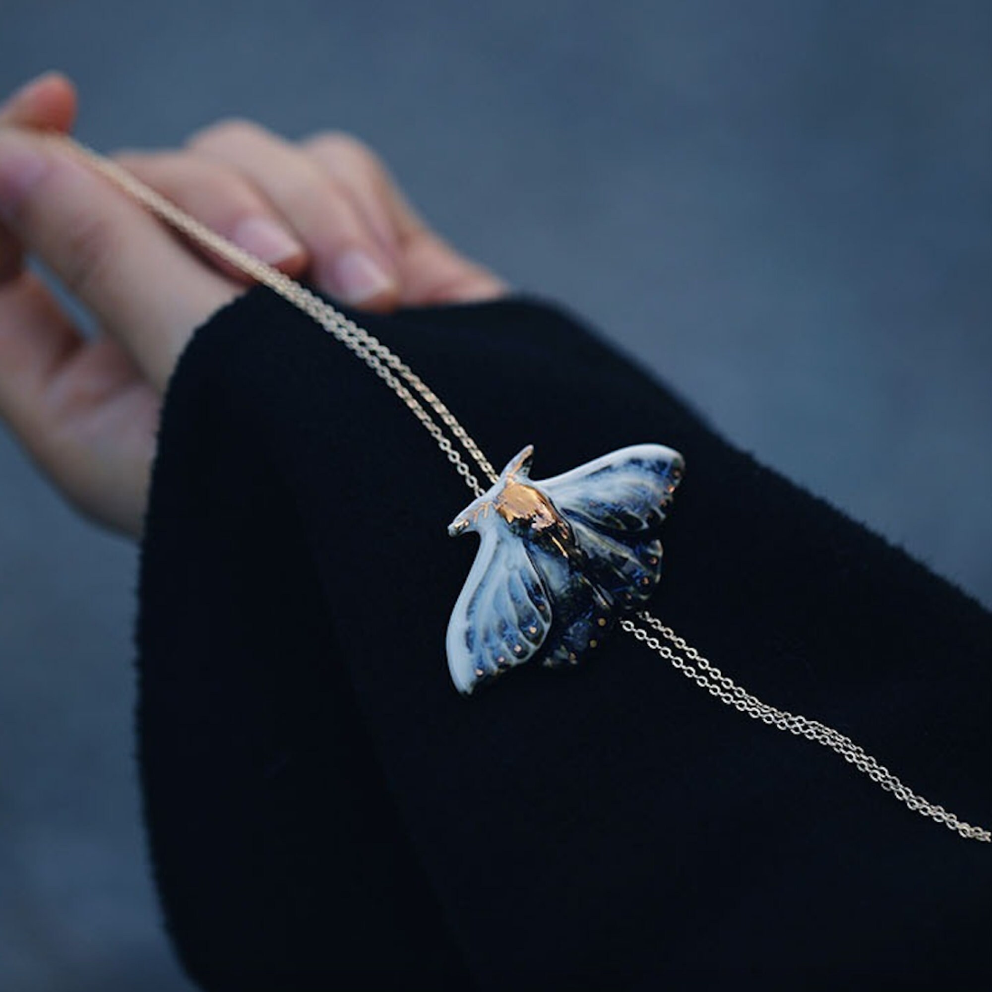 Moth Chain Handmade Ceramic Moth Sweater Chain Pendant Hand Painted - Etsy