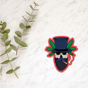 Skull Magnet - marijuana magnet - Hippie skull magnet - Boho - Gothic decor - Halloween - Man cave decor - Stoner decor -Refrigerator magnet
