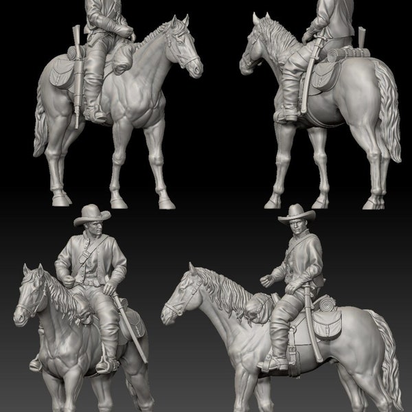 Confederate Cavalry Man, Gun On Horse | Toy Soldier For Diorama Or Wargames