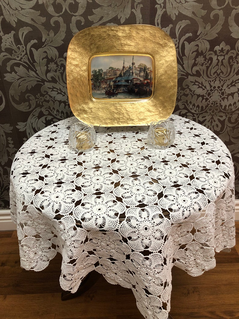 Vintage White Cotton Crochet Table Cloth 90cmx110cm Etsy