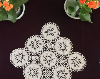 Set of 5 Piece Cotton Crochet  Table Napkins, Crochet Doily, Centerpiece, DIY Runner, Cotton  handkerchief, crochet cotton handkerchief