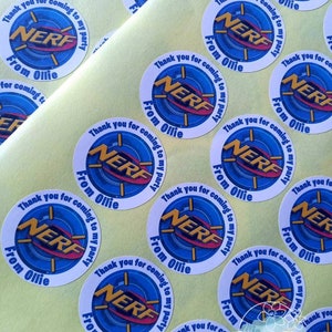 NERF Themed Birthday/Celebration/Sweet Cone/Party Bags/Character Custom Personalised Stickers