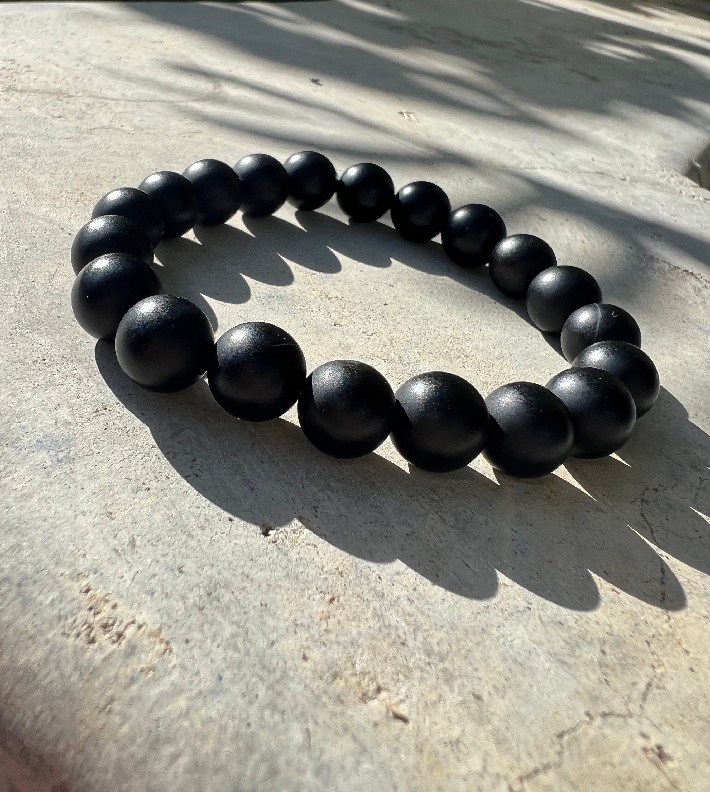 Matte Black Beaded Bracelets Etsy