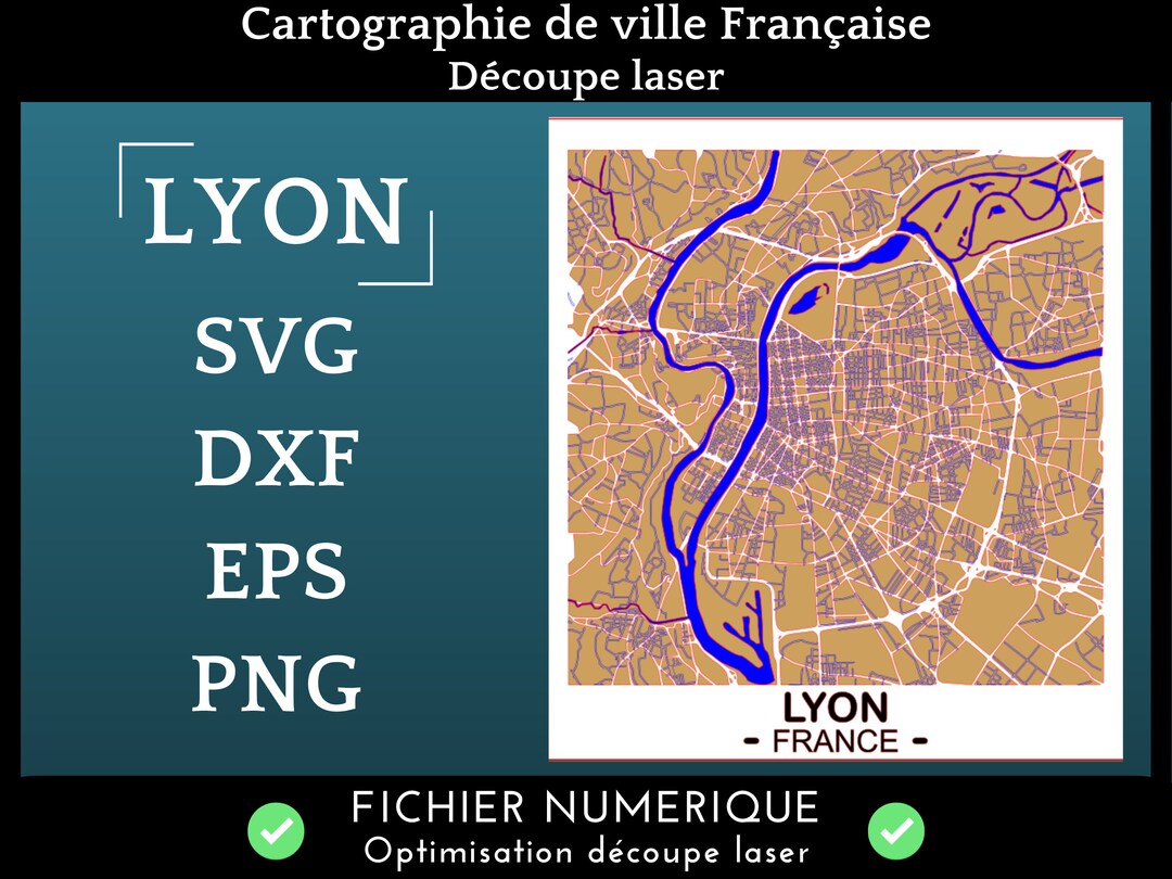 LYON Citymap - Layered Map - Svg, Dxf, Png, Eps - LASER CUT File - Cnc ...