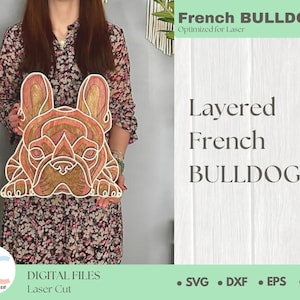 Bouledogue français multicouche SVG/ fichier de découpe bouledogue français / découpe de contreplaqué/ découpe de bois / FICHIER NUMÉRIQUE