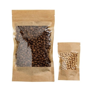 Sacchetti di carta Kraft, richiudibili con finestra trasparente, imballaggio per caffè, tè, cibo, sacchetto sigillabile