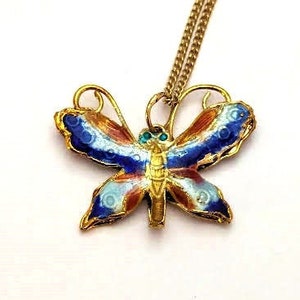 Vintage Enamel Butterfly Necklace, Vintage Jewelry