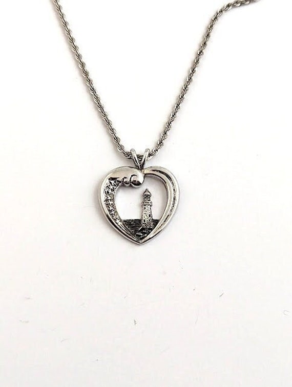 Vintage Sterling Silver Heart and Light House Neck