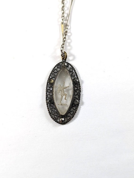 Vintage Etched Glass Necklace | Etsy 