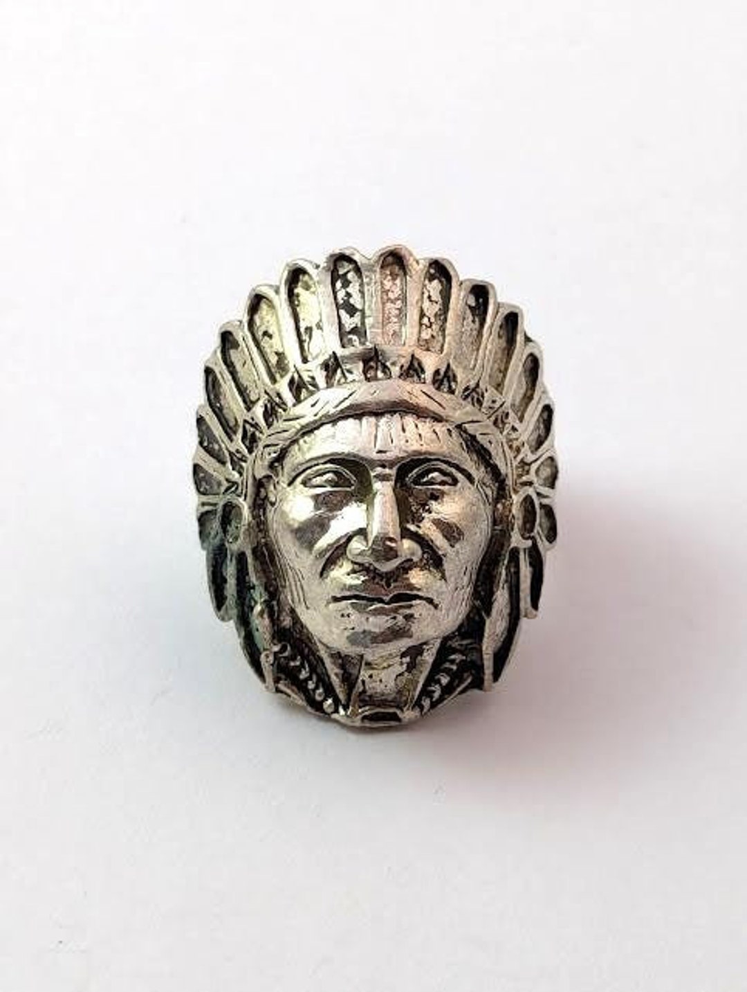 Vintage Ring With Indian Chief in Headdress, Southwest Figural, Vintage ...