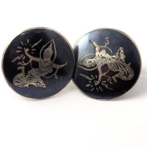Vintage Enamel Cuff Links in Sterling Silver, Vintage Jewelry