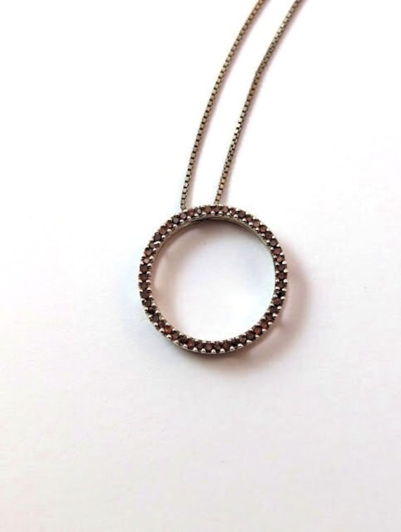 Vintage Sterling Silver Red Circle Necklace, Vint… - image 1