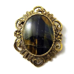 Vintage Tiger&#39;s Eye Pin, Vintage Jewelry