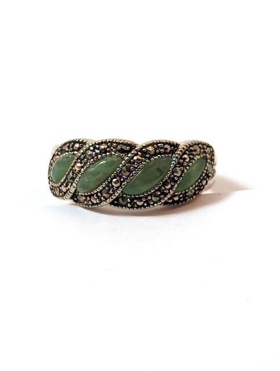 Vintage Sterling Silver Ring with Jade and Marcas… - image 1