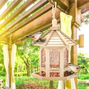 Bird Feeder Wooden Hanging Handmade | Wooden Bird Feeder For Bird Lovers | Gazebo Bird Feeder | Bird House | Small Outdoor Bird Feeder