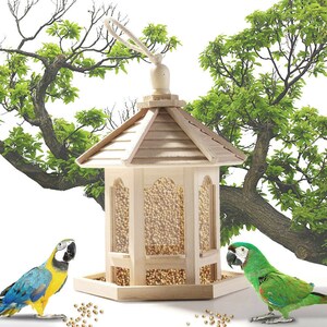 Hanging Bird Feeders For Outdoor Wooden Bird House Wooden Handmade Natural Wood Made for Bird Feeder Hanging Bird Feeder, Home Decor image 7