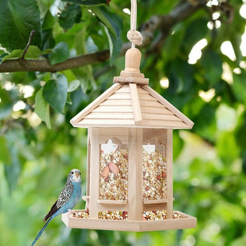 Hanging Bird Feeders For Outdoor Wooden Bird House Wooden Handmade Natural Wood Made for Bird Feeder Hanging Bird Feeder, Home Decor image 1
