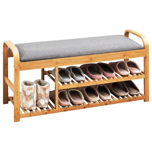 Handmade Bamboo Shoe Rack With Bench Seat | Handmade Bamboo Shoe Rack With Shelf Storage | Wooden Organizer Shoe Rack | Natural Wood Rack