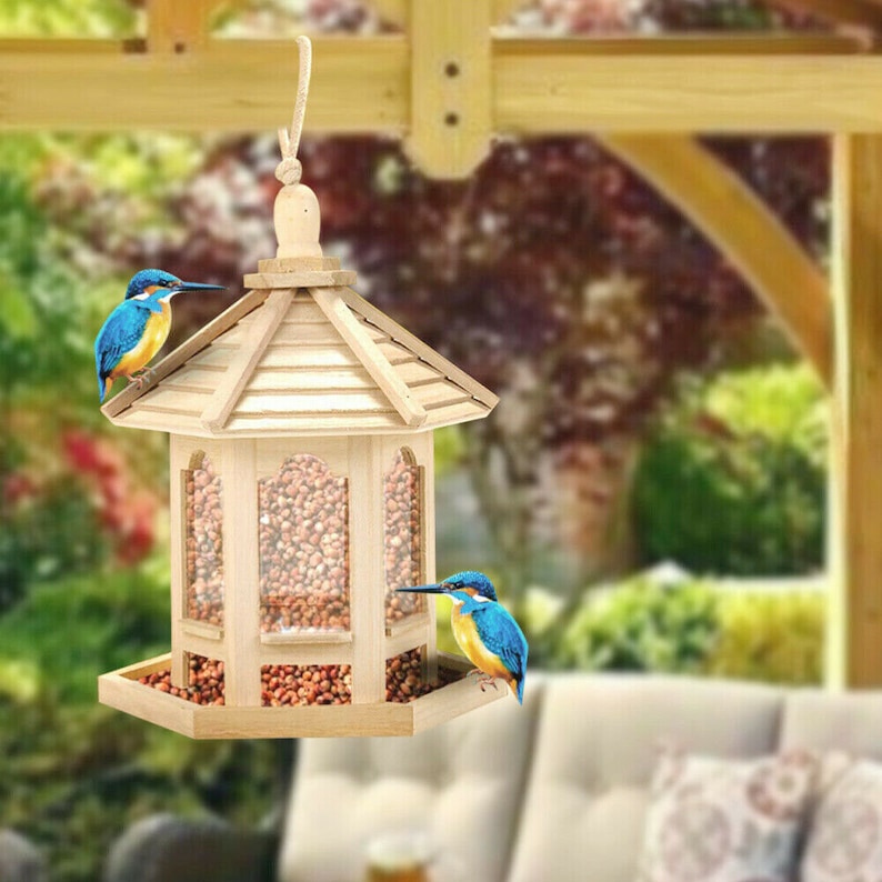 Bird Feeder Wooden Hanging Handmade | Wooden Bird Feeder For Bird Lovers | Gazebo Bird Feeder | Bird House | Small Outdoor Bird Feeder