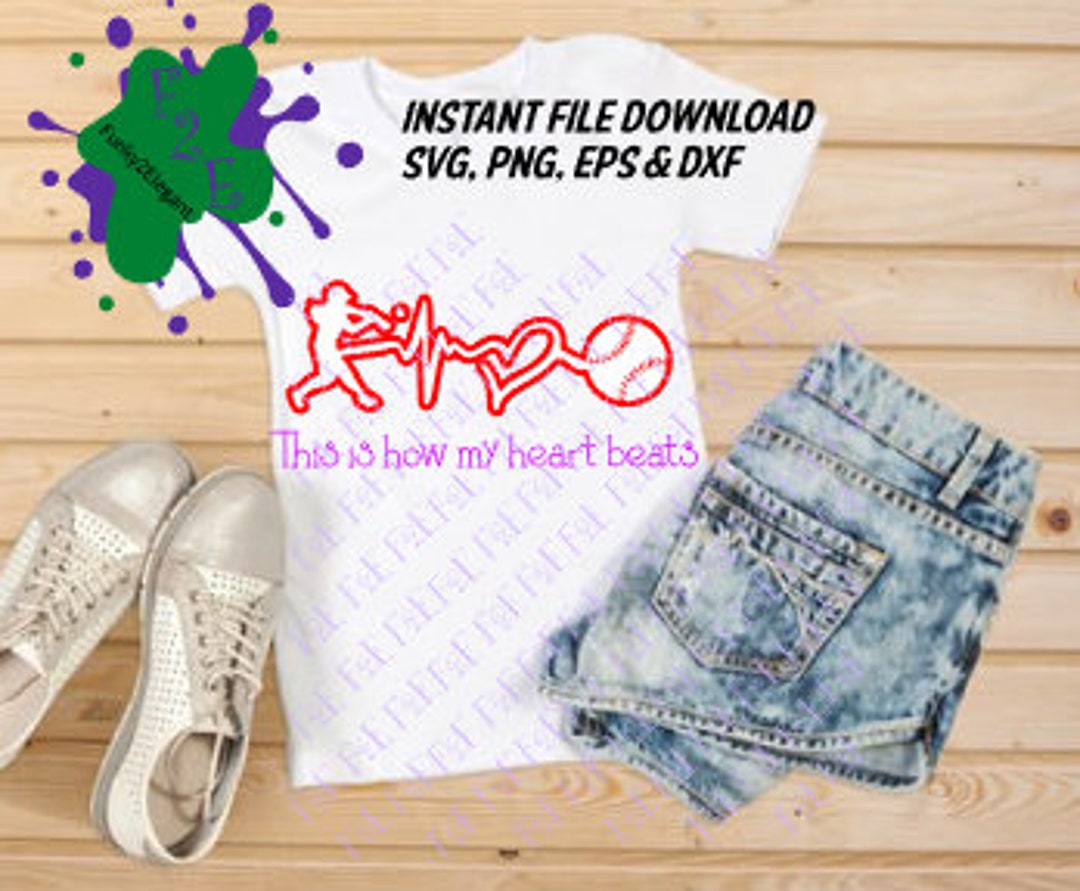 Softball Heart Beat SVG, PNG, EPS, Dxf Etsy