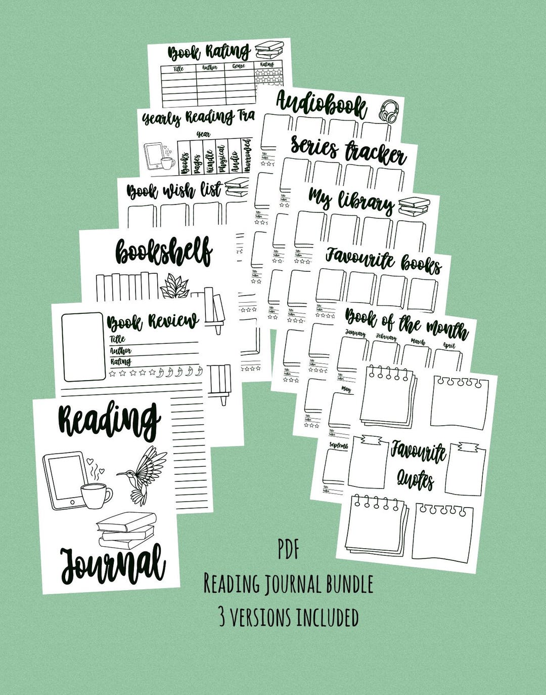 Reading Journal Bundle: Tracker & Log Template Planner Pages Book (PDF ...