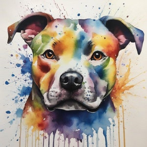 PNG watercolour staffy dog clip art staffordshire sticker sublimation print 300dpi commercial use