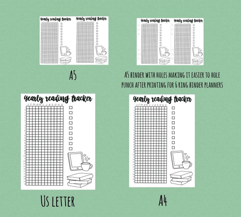 Yearly Reading Log A4 A5 US LETTER Tracker Template PDF Download Daily ...