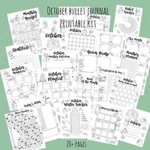 October Bullet Journal Printable Kit bundle 20+ pages fall Planner Monthly Calendar Habit Tracker Mood Tracker Journal PDF premade bujo