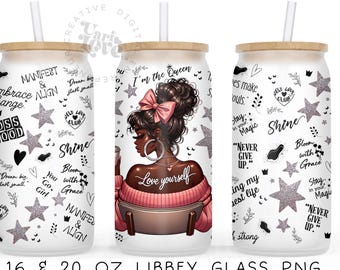 Love Yourself Black Woman Affirmation 16oz Libbey Glass Can Sublimation Design Black Girl UV Dtf  Daily Affirmations Wrap PNG Digital File