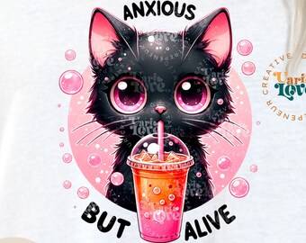 Ångestlig men levande PNG Spooky Black Cat Clipart Snarky Tshirt Sublimeringsdesign Sarkastisk UVDTF png design Transfer Ångest Clipart Klistermärke