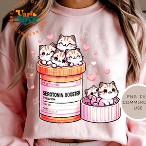Serotonin Booster Cats PNG Arquivo Super Cute Cats png Design para Cat Mom Graphic Camisetas Gato Preto png Adesivos para sublimação retro gato