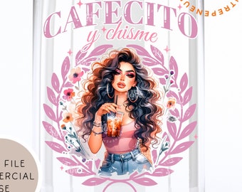 Cafecito y chisme PNG Spanish PNG Hispanic PNG Social Club png Latina Coffee Mama png Trendy png, Funny T Shirt Design Sublimation dtf png
