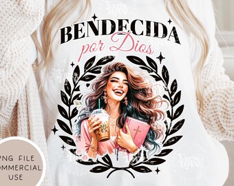 Bendecida png spanish sublimation UV DTF png design faith Based christian quote png spanish designs for shirt sublimation cristiana png