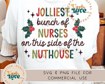Enfermera Navidad PNG Jolliest Bunch of Nurses Divertida camisa de Navidad DTF Diseño Retro Navidad Sublimación Vintage Navidad Vacaciones dtf dtg