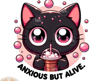 Ångestlig men levande PNG Spooky Black Cat Clipart Snarky Tshirt Sublimeringsdesign Sarkastisk UVDTF png design Transfer Ångest Clipart Klistermärke