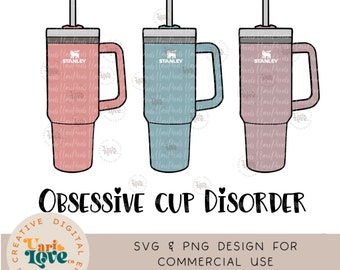 OCD Obsessive Cup Disorder Travel Mug PNG DTF Tumbler Wrap Stanley Cup Custom Design, Sublimation transfer t shirt file, Tumbler png design