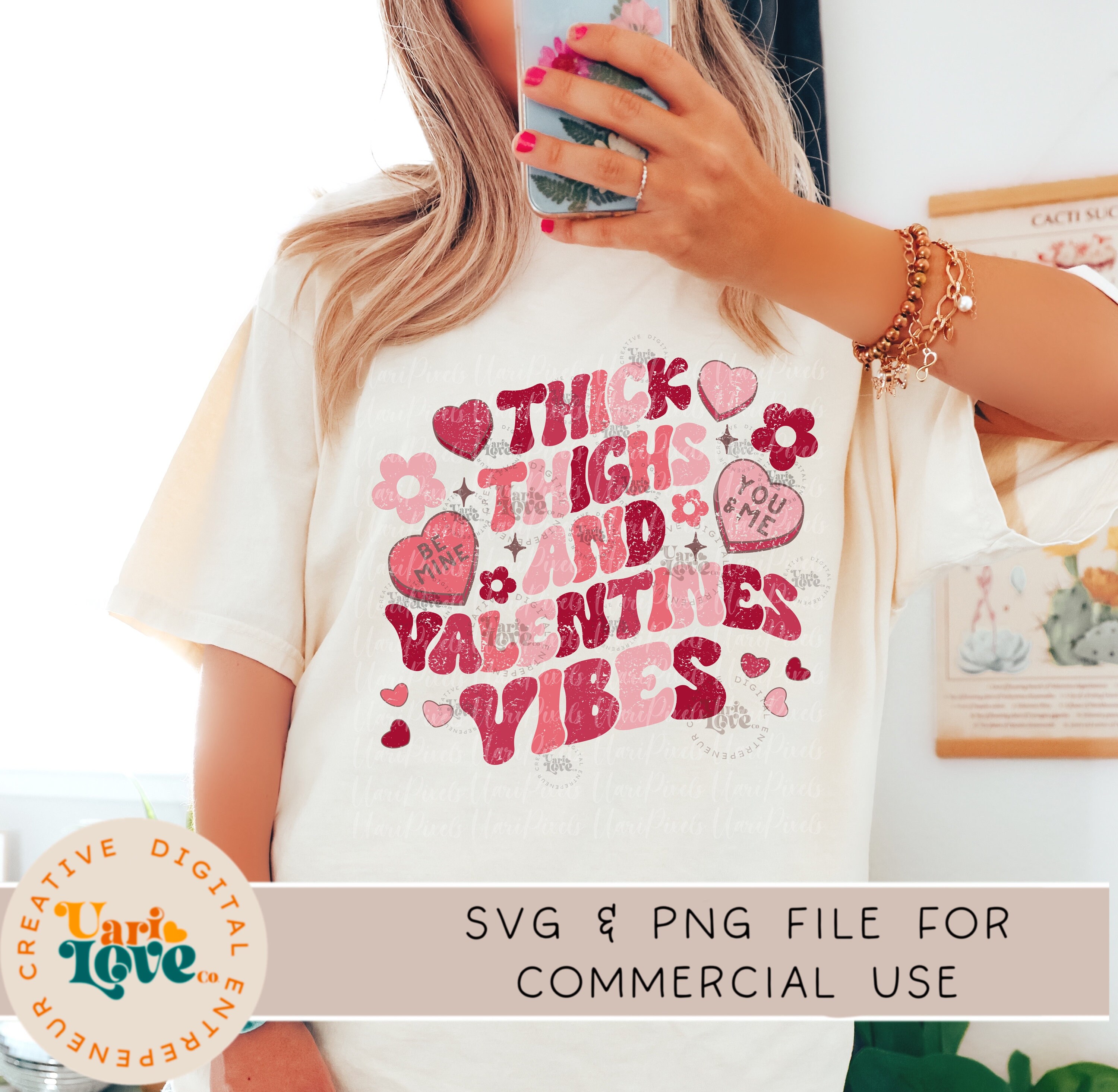 Thick Thighs Valentine Vibes SVG PNG Retro Funny Valentines Day T-shirt ...