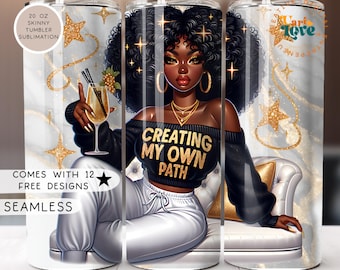 Love Yourself Black Woman Tumbler Wrap 20oz Skinny Tumbler Sublimation Design Positive Affirmations Tumbler Wrap PNG File Digital Download