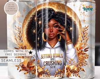 Created With A Purpose Black Woman Tumbler Wrap 20oz Skinny Tumbler Design She Is Tumbler Black Girl Magic Tumbler PNG Digital File afro dtf