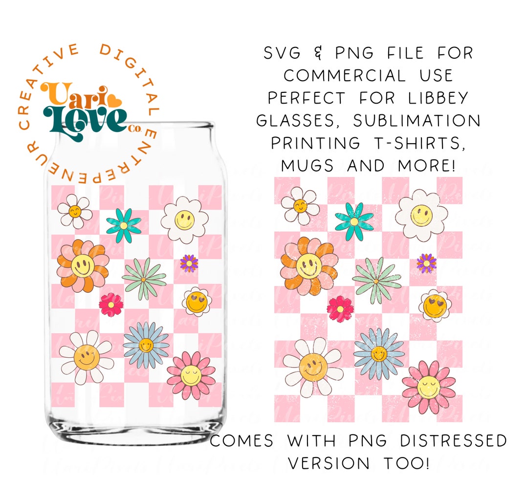 Retro Flowers Checkered PNG Sublimation Vintage Shirt Design DTG Grunge ...