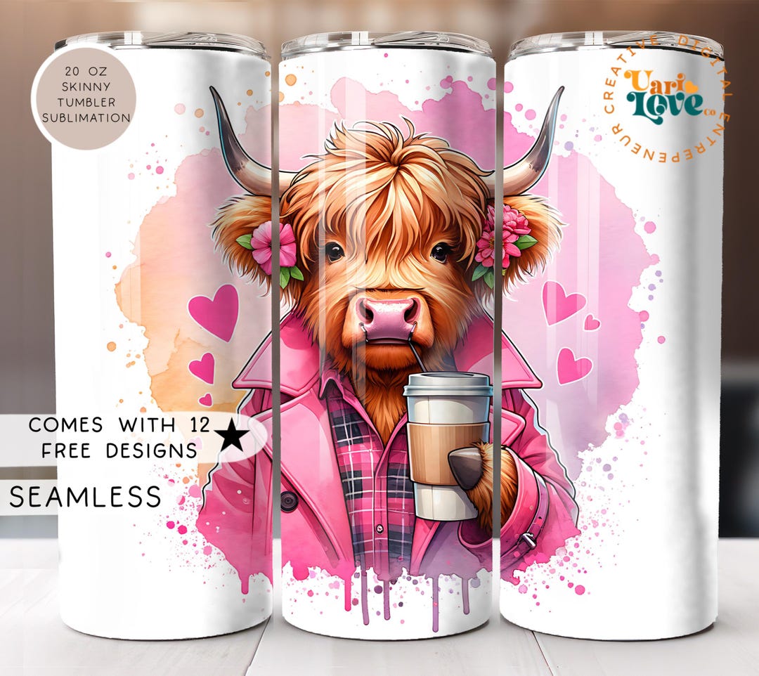 Highland Cow Tumbler Wrap PNG 20 Oz Skinny Tumbler Sublimation Design ...