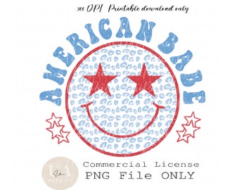 American Babe Smile Face Leopard PNG | 4th of July PNG Print Design | Baby Patriotic July 4th PNG Design | Printable baby png | Happt 4th
