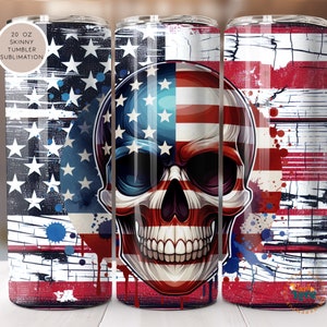 Skull American Flag 20 oz Skinny Tumbler Wrap Sublimation Design, F Around and Find Out 2nd Amendment Patriotic, Digital Download PNG