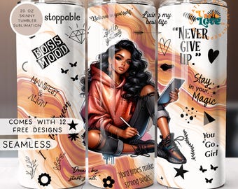 Love Yourself Black Woman Tumbler Wrap 20oz Skinny Tumbler Sublimation Design Positive Affirmations Tumbler Wrap PNG File Digital Download
