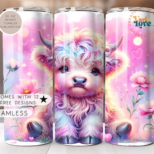 Coquette Highland Cows Tumbler Wrap PNG 20 oz Skinny Tumbler Sublimation Design Instant Digital Download Funny Country Girl Cow Tumbler Wrap