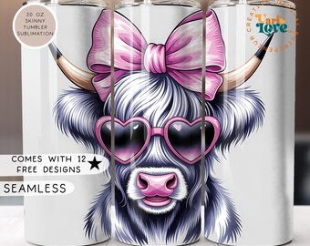 Highland Cows Tumbler Wrap PNG Coquette 20 oz Skinny Tumbler Sublimation Design Instant Digital Download Funny Country Girl Cow Tumbler Wrap