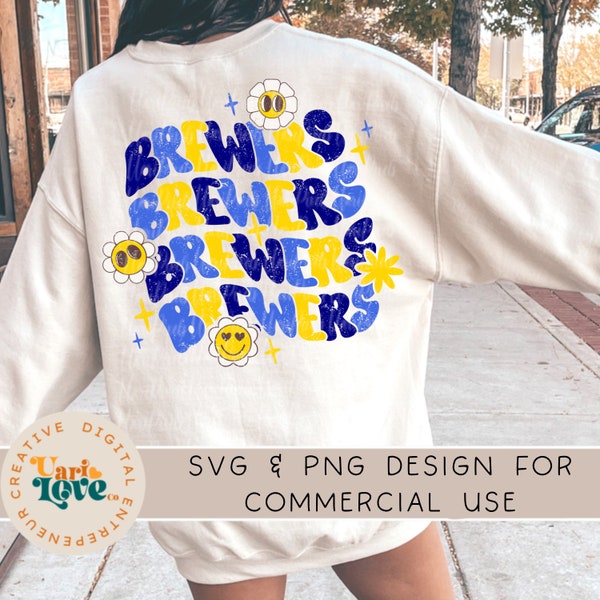Floral Brewers PNG SVG, Retro Mascot Sublimation, Groovy Game Day Shirt Design, Distressed College Girls Sports DTF Transfer, Milwaukee Svg