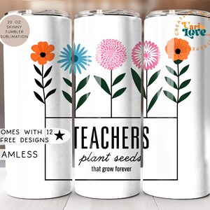 Cute Teacher Themed Tumbler Wrap 20 oz Skinny Sublimation Design Coffee Books and School Supplies Digital Download for Educators Teacher PNG