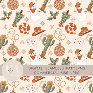 Western Christmas Seamless Pattern | Country Christmas Surface Pattern | Christmas Tree Printable | Instant Download Printable Paper